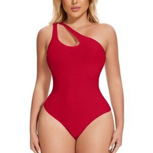 Women's One Shoulder Cutout Front Sleeveless Bodysuit Thong Body Suit Tank Top